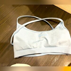 Scoop Neck Open Back Sports Bra in Blue